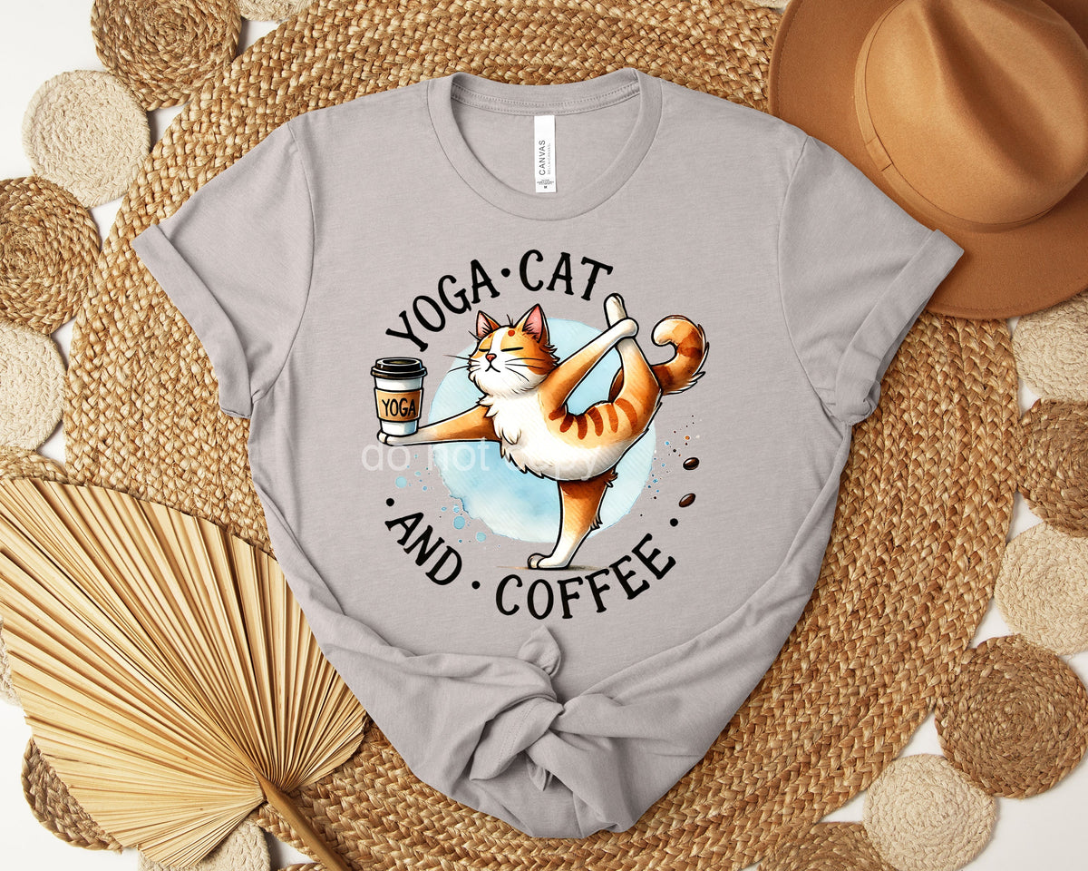 Yoga Cat and Coffee Graphic Tee product image 1