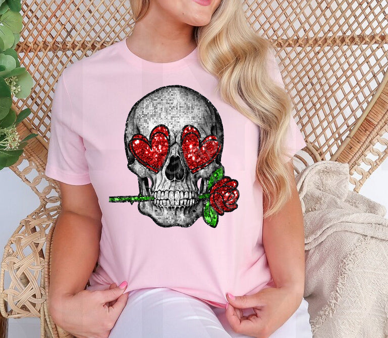 Faux Glitter Rose Skeleton Graphic Tee product image 1