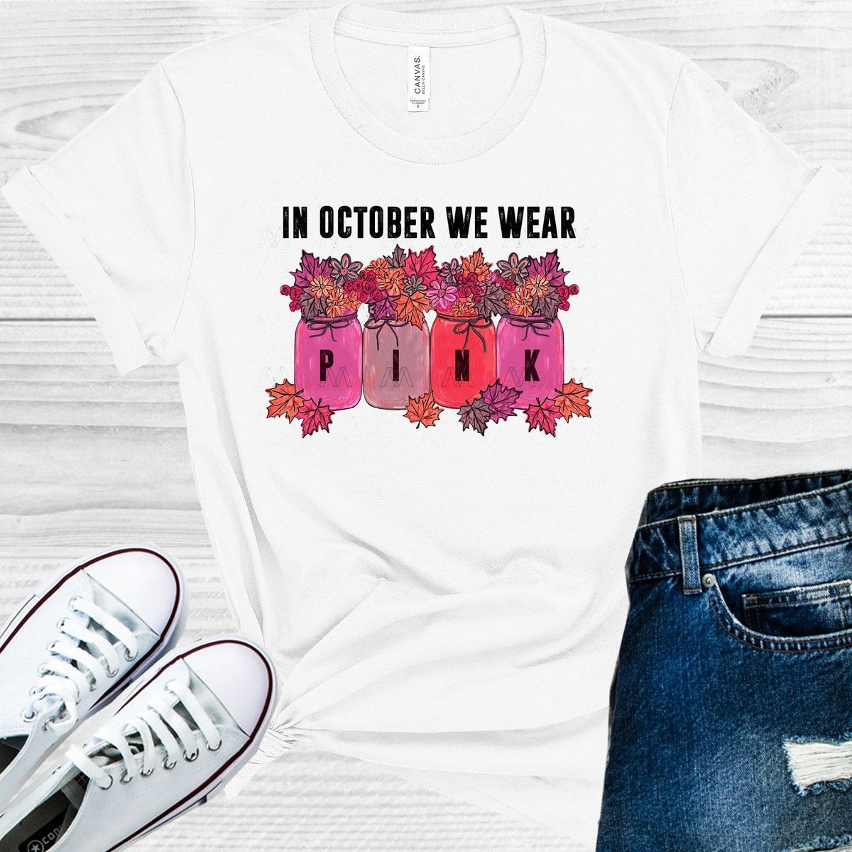 In October We Wear Pink Breast Cancer Awareness Graphic Tee product image 1